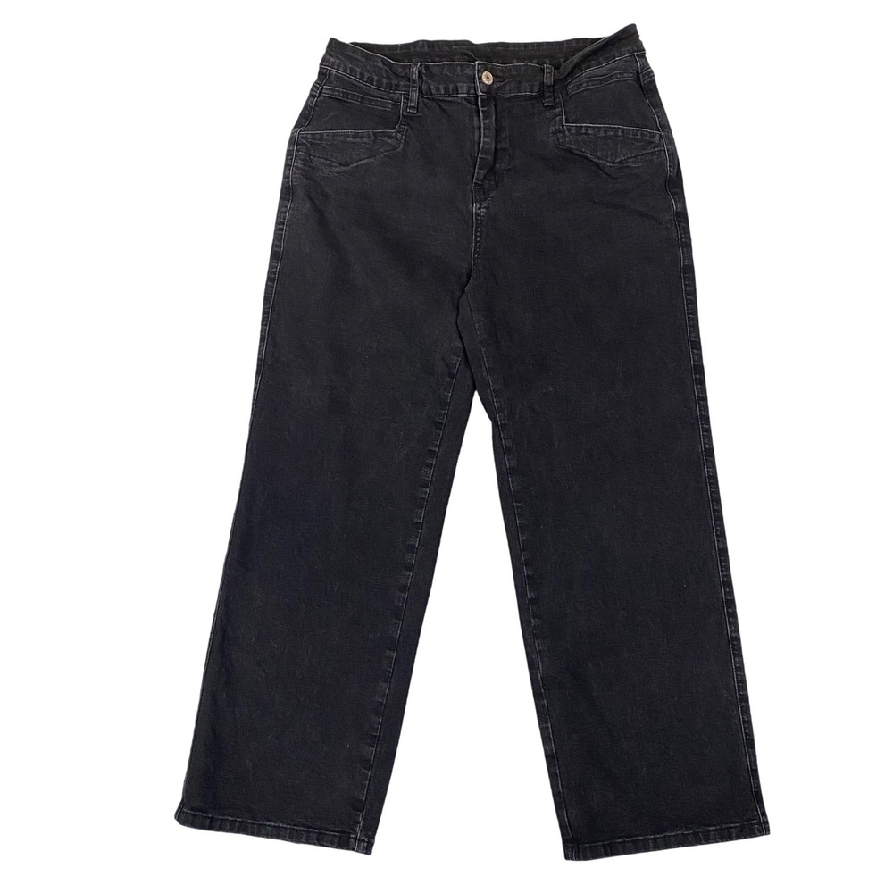Sidefeel Wide Leg High Rise Stretch Denim Jeans Womens 14 Faded Black